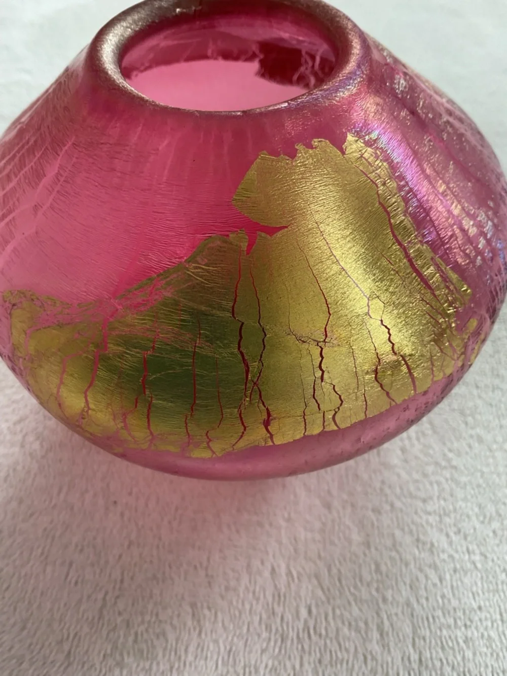 Robert Eickholt 1991 Signed Art Glass Vase Ruby Red Gold Leaf